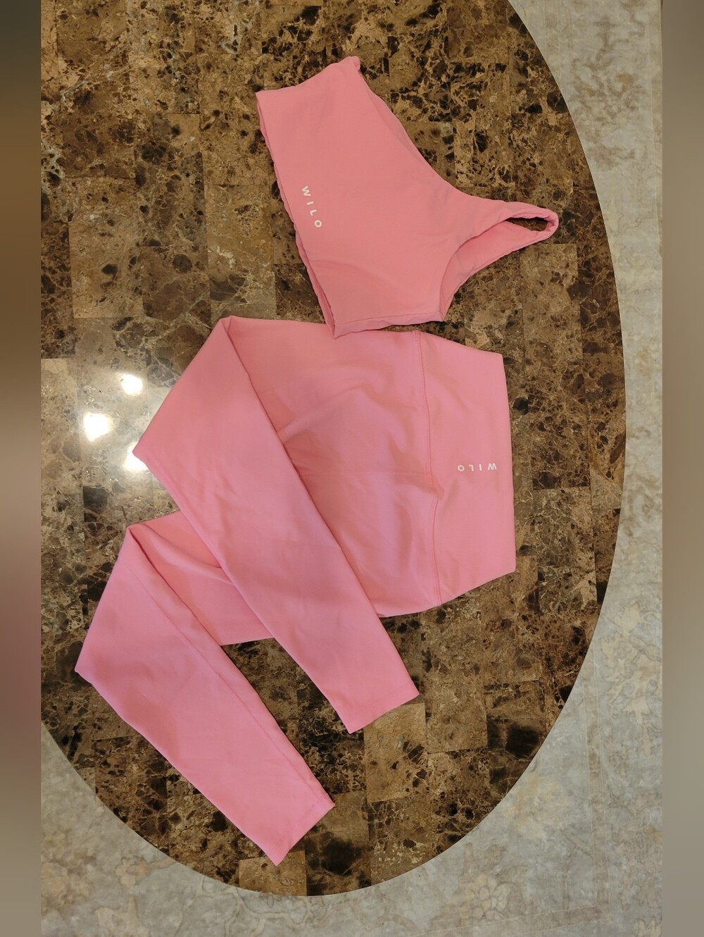 Wilo Blush Pink One-Shoulder Sports Bra and High-Waist Legging Set - Picture 2 of 9